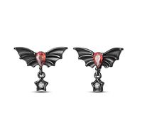 Black Plated Copper Bat Wing Dangle Stud Earrings for Women, Teardrop Red CZ Dangling Star Charm Gothic Earrings, Punk Halloween Jewelry for Daily Party Cosplay Club Wear