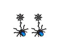 Black Plated Spider Web Dangle Earrings for Women, Gothic Spider Drop Earrings with Teardrop Blue Crystal, Halloween Animal Statement Jewelry Cosplay Party Gift
