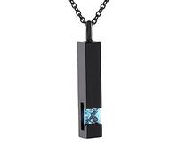 Black Plating Crystal Bar Cremation Jewelry for Ashes Pendant Stainless Steel Keepsake Memorial Urn Necklace for Women Men (Light Blue)