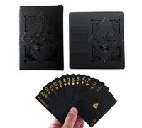Black Playing Cards - Waterproof PVC Poker Deck, Luxury Gold Foil Design, Washable Magic Trick Tool, Sturdy Table Game Set In | For Group Activities In