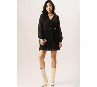 Black Pleated Longsleeve Wrap Mini Dress Gini London Black 10