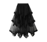 Black Pleated Skirts for Women Midi Skirts Tiered Tulle Mesh Layered Skirt High Waisted Long Ladies A Line Ruffle Tutu Swing for Prom Party