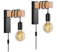 Black Plug in Wall Sconces Set of 2, E27 Wall Lamp for Bedroom Farmhouse Reading Sconces Wall Mounted Lighting Fixture Wall Lights