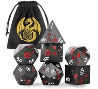 Black Plum Flower Metal DND Dice Set, Flat Face Polyhedral RPG Dice with Velvet Dice Bag for DND MTG TTRPG, Board Games Accessories, Gifts for Men Women Gamer, D&D Stocking Stuffer