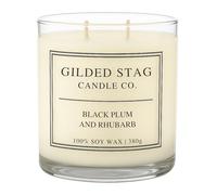 Black Plum & Rhubarb Scented Candle 50cl - Large 2-Wick Vegan Soy Wax Candle, Up to 50 Hours Burn, Fruity Floral Home Fragrance, Luxury Glass Jar - Gilded Stag Candle Co.