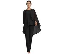 Black Plus Size 2 Piece Chiffon Mother of The Bride Trouser Suits with Jacket - Long Sleeve Formal Grandmother Mother of The Groom Bride Pant Suits Outfit Dress Size UK22
