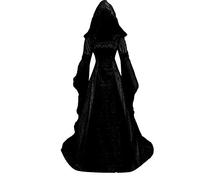 Black Plus Size Women's Gothic Witch Costume Dress with Hood & Corset - Victorian Renaissance Cosplay Party Gown
