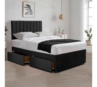 Black Plush 6Ft Super King Size Bed With Matttress 2 Storage Drawers And 20 Inch Vertical Line Headboard