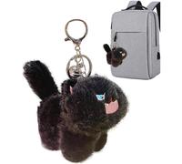 (Black) Plush Cat Keychain - Adorable Kitten Plush Keychain Charm - Cute Kitten Keychain Purse Pendant Key Ring for Kids Girls Women