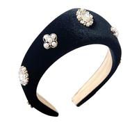 Black Plush Headbands With White Pearls Decoration For Women's Vintage Holiday Fashion Hair Accessory For Daily Use
