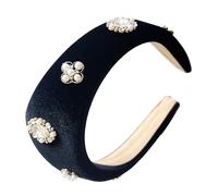 Black Plush Headbands With White Pearls Decoration For Women's Vintage Holiday Fashion Hair Accessory For Daily Use