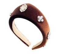 Black Plush Headbands with White Pearls Decoration for Women's Vintage Holiday Fashion Hair Accessory for Daily Use