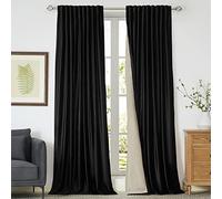 Black Plush Velvet Blackout Curtains 90 Inch Long for Bedroom, Set of 2 Panels With Liner Rod Pocket Back Tab Thermal Window Drapes, Room Darkening Heavy Decorative for Living Room