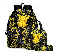 (Black) Pokémon Pikachu Backpack Lunch Bag Pencil Case Set Kids Student Pokemon Bag
