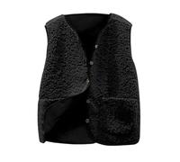 Black Polar Fleece Gilets for Women UK V Neck Button Down Sleeveless Jackets with Pockets, Ladies Casual Warm Waistcoat, Autumn Winter Plus Size Fleece Bodywarmer Going Out 3XL