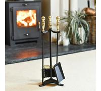 Black & Polished Gold Fireplace Accessories Companion Set - Fireside Tools with Poker, Tongs, Brush and Pan - Elegant and Functional Fireside Companion Set for Fire Log Burner