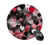 Black Polka Dot Heart Mouse Pad Round Laptop Mouse Mat Cute Computer Mousepad Keyboard Pad Non-Slip Desk Pads for Gaming Office Work Home