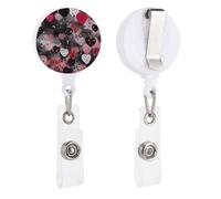 Black Polka Dot Heart Retractable Badge Reel - Personalized ID Name Badge Holder with Lanyard Cute Badges Reel Holder Round Nurse Doctor Name Tag Badges Clip for Work