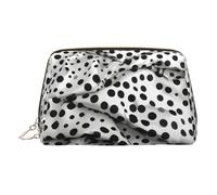 Black Polka Dot Leather Makeup Bag for Travel, Portable Cosmetic Organizer, Make Up Bag with Zipper