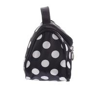 Black Polka Dot Zipper Makeup Bag with Multi Compartment Organizer | Polyester Body, Metal Zip Detail, Inner Lid Slots and Elastic Band, Travel Use for Skincare Bottles