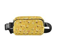 Black Polka Dots on Pink Background Large Capacity Waist Bag Fanny Pack with Adjustable Strap for Cycling Hiking Gym, Bees on Yellow, One Size