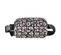 Black Polka Dots on Pink Background Water Resistant Waist Bag Fanny Pack with Adjustable Strap for Travel Vacation, Black and White Evil Eyes, One Size