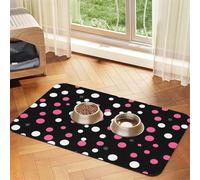 black polka dots print PU Leather Feeding Mat for Dogs Cats Pet Food Mat Absorbent Non-Slip Rubber Bottom