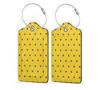 Black Polka Dots Yellow Background,Luggage Tags Pu Leather Name Tag Travel Suitcase Identifier ID Tags Durable Luggage Label 2 pcs