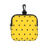 Black Polka Dots Yellow Background, Square Zipper Storage Bag, Neoprene Coin Purse, Small Wallets, Change Pouch, Change Purse