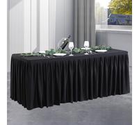 Black Polyester Table Clothes for 4 Foot Rectangle Tables, Wrinkle Free Fitted Table Cover 4ft Stretch Tablecloths with Skirt for Parties Weddings Birthday Banquet Baby Shower