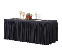 Black Polyester Table Clothes for 4 Foot Rectangle Tables, Wrinkle Free Fitted Table Cover with Pleated Ruffle Table Skirt for Birthday Party Wedding Trade Show Event Display