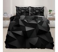 Black Polygons Duvet Cover Set Double Size For Kids Boys Teens Geometric Blocks Bedding Set Dark Gray Irregular Shapes Comforter Cover with 2 Pillowcase Beds Set