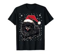 Black Pomeranian Dog Christmas Santa Hat Xmas Pajama T-Shirt