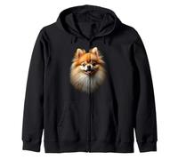 Black Pomeranian Dog Pom Face Zip Hoodie