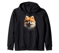 Black Pomeranian Dog Pom Face Zip Hoodie