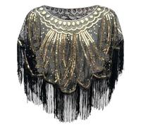 Black Poncho Flapper Costume Womens Wraps And Shawls Plus Size Shawl Silver Sequin 1920s Art Deco Beaded Wrap Wedding Cape Evening Party Cover Up For Women