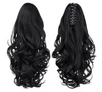 Black Ponytail Extension, Curly Wavy Claw Clip Hairpiece with 14 Insertion Brush for Women Girls, Synthetic Fiber, and Look, Easy to Put on and Take Off (Winered)