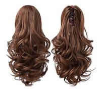 Black Ponytail Extension, Curly Wavy Claw Clip Hairpiece with 14 Insertion Brush for Women Girls, Synthetic Fiber, and Look, Easy to Put on and Take Off (Light Brown)
