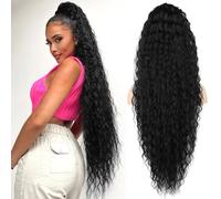 Black Ponytail Extension, SEIKEA 36" Long Lightweight Full Natural Curly Drawstring Ponytail Fake Pony Tail Multi Layered Soft Clip in Hair Extensions Ponytail Synthetic Hairpiece for Women