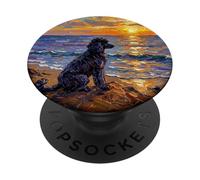 Black Poodle Dog on the Beach at Sunset Artwork PopSockets Adhesive PopGrip