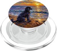 Black Poodle Dog on the Beach at Sunset Artwork PopSockets PopGrip for MagSafe