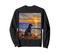 Black Poodle Dog on the Beach at Sunset Artwork Sweatshirt