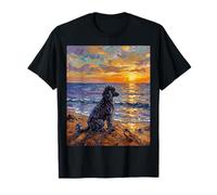 Black Poodle Dog on the Beach at Sunset Artwork T-Shirt
