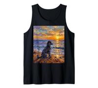 Black Poodle Dog on the Beach at Sunset Artwork Tank Top
