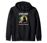 Black Poodle Lover I Work Hard Design Funny Poodle Zip Hoodie