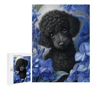 Black Poodle with Blue Flowers Puzzle 1000 Teile Schwer Puzzle Spielzeug Lernspiel Impossible Herausforderungsspielzeug Für Erwachsene Kinder 500 PCS