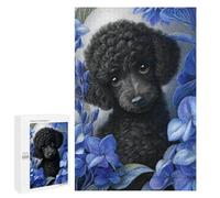 Black Poodle with Blue Flowers Puzzle 1000 Teile Schwer Puzzle Spielzeug Lernspiel Impossible Herausforderungsspielzeug Für Erwachsene Kinder 1000 PCS