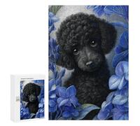 Black Poodle with Blue Flowers Puzzle 1000 Teile Schwer Puzzle Spielzeug Lernspiel Impossible Herausforderungsspielzeug Für Erwachsene Kinder 300 PCS
