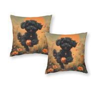 Black Poodle with Orange Ball Pillow Cases 2 Pack Luxury Standard Cheap Pillows for Home Spring Decor 20"x20"