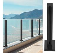 Black Pool Fence Panels Post for Terrace Patio Hallway Stainless Steel 2x2" Square Railing Kit for 10 12mm Tempered Glass Base Rail Brackets
